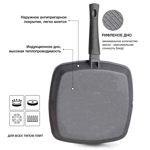 Сковорода гриль Fissman Moon Stone 28х4.5 см (4403): Діаметр, см 28