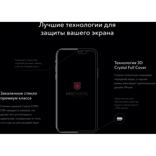 Защитное стекло для iPhone Chatel +NEU Corning Gorilla Glass Front Black for for iPhone 14 Plus / 13 Pro Max: Тип защиты экрана на экран