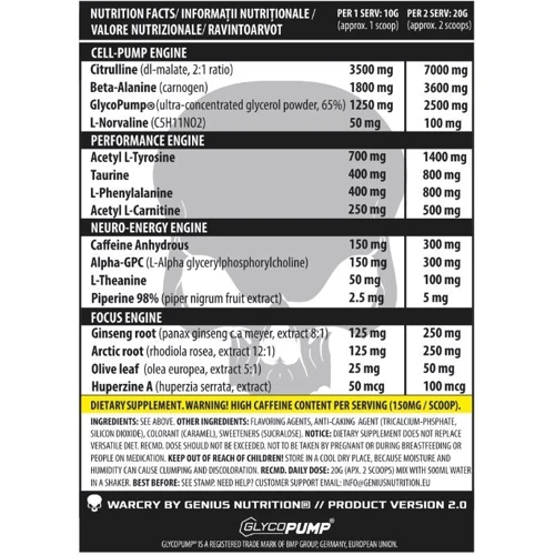 Предтренировочный комплекс Genius Nutrition Warcry 400 g / 40 servings / Artic raspberry: Тип Комплекс до тренировки