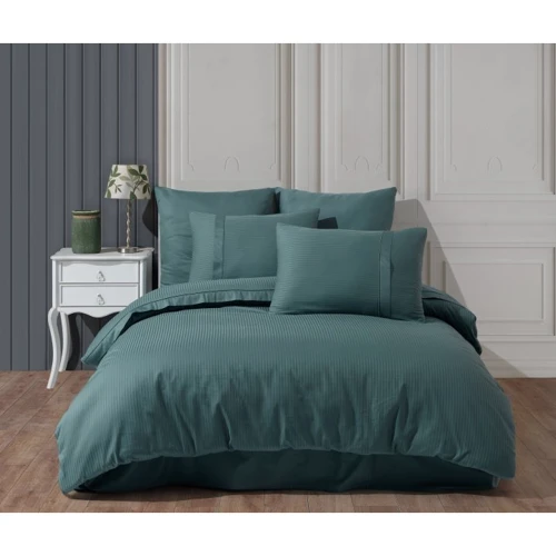Комплект постільної білизни HOBBY Premium Sateen 300TC Stripe Yesil сатин євро темно-бірюзовий (68534_2,0)