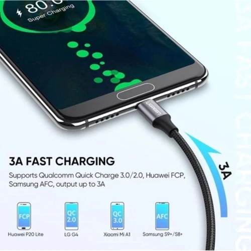 Кабель Ugreen Aluminum Braid USB Cable to USB-C 1m Black (60126): Тип USB Cable - USB-C
