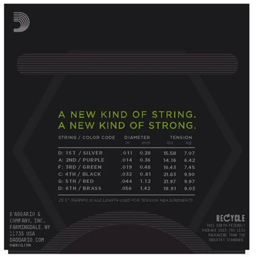 Струна для гитар Струны D`ADDARIO NYXL1156 MEDIUM TOP / X-HEAVY BOTTOM (11-56): Назначение Для электрогитары