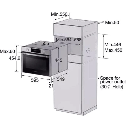 Духовой шкаф электрический Samsung NQ50J3530BS/EO: Мощность подключения, Вт 3000