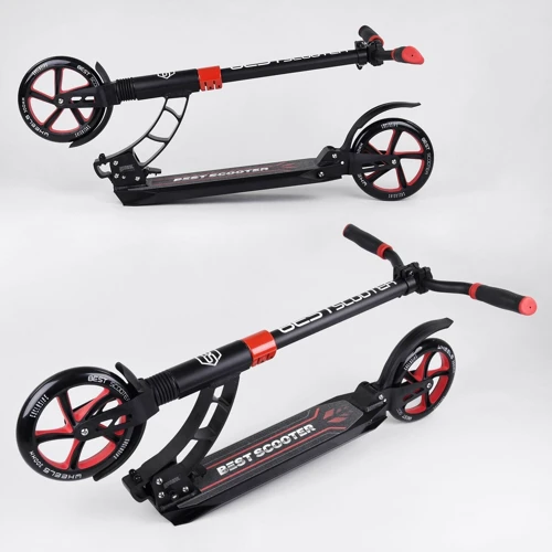 Самокат двоколісний Best Scooter з PU колесами і 2 амортизаторами Black / Red (100072): Тип коліс литі