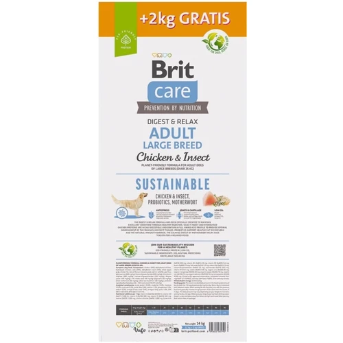 Сухой корм Brit Care Dog Sustainable Adult Large Breed для взрослых собак больших пород с курицей и насекомыми 12+2 кг (8595602565740): Класс Супер премиум