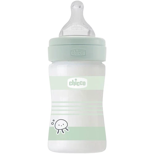 Бутылочка для кормления стеклянная Chicco Well-Being Colors с силиконовой соской 0м+ 150 мл (28711.31)