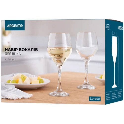 Бокал Ardesto Loreto для вина набор 6х260 мл (AR2626LW): Назначение Для вина