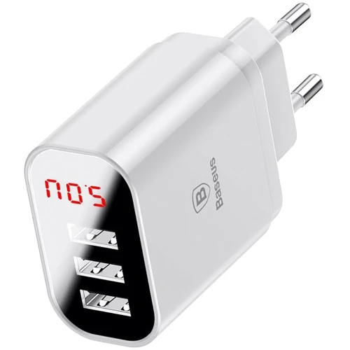 Зарядний пристрій Baseus USB Wall Charger 3xUSB 3.4A Mirror Lake Intelligent Digital Display White (CCALL-BH02)