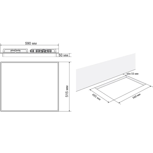 Варочная поверхность газовая ELEYUS BERTA 60 WH CF: Расположение панели спереди