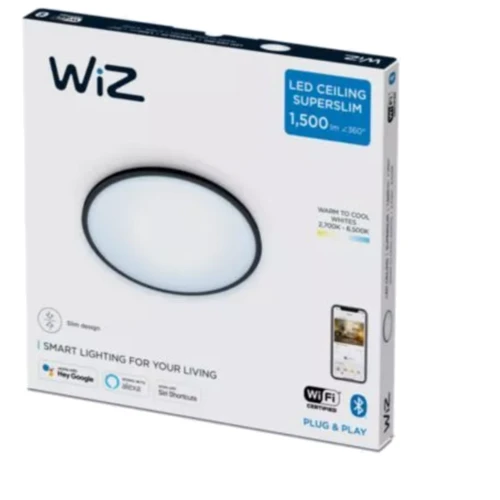 Умный потолочный светильник WiZ SuperSlim Ceiling, 16W, 1500lm, 29,2см, 2700-6500K, Wi-Fi, чернй