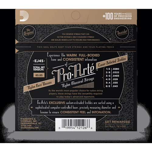 Струна для гітар Комплект струн D'addario EJ45 Pro-Arte Normal Tension: Призначення Для классической гитары