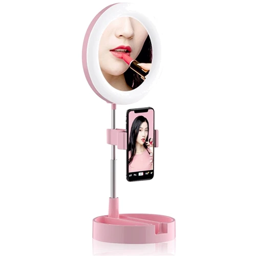 Зеркало для макияжа с держателем для телефона UFT MH2 Pink для бьюти блогеров