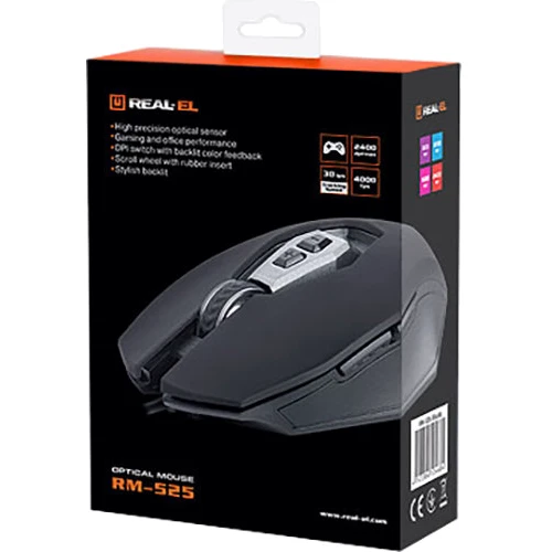 Мишка REAL-EL RM-525 Black: інтерфейс підключення USB