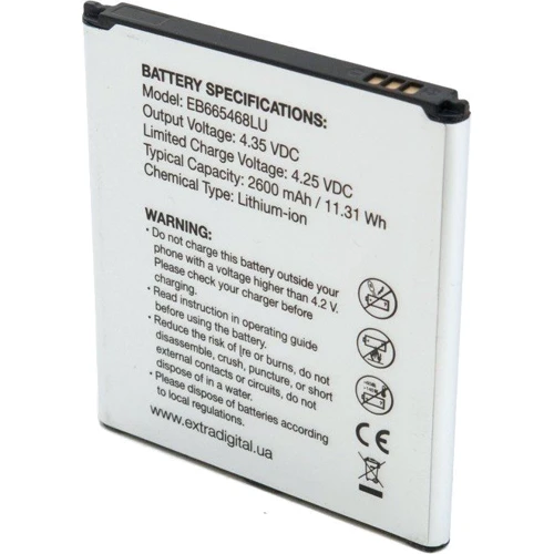 Аккумулятор ExtraDigital 2600mAh (EB665468LU) for Samsung G7102 Galaxy Grand 2 Duos: Производитель ExtraDigital