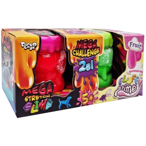 Вязкая масса Danko Toys 2 в 1 Mega Stretch Slime и "Fluffy Slime" FLS-03-01U укр (FLS-03-01U(Pink-Green))