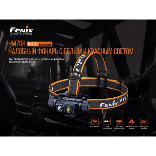 Фонарь туристический Fenix HM70R: Световой поток, лм 1600