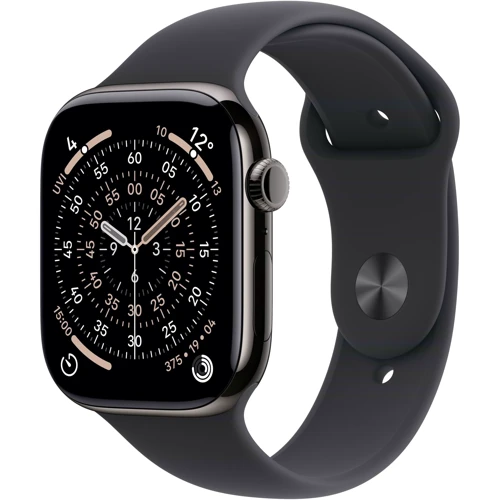 Apple Watch Series 11 GPS + Cellular 46mm Slate Titanium Case with Black Sport Band - S/M (MFD14)