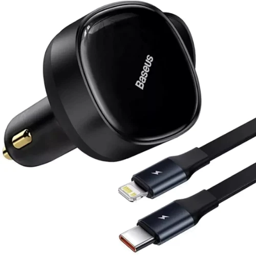 Зарядний пристрій Baseus Car Charger Retractable USB-C+Lightning 30W Black (CGTX000001)