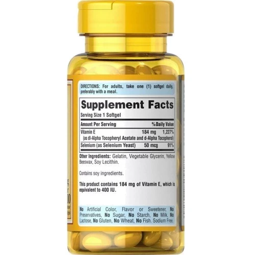 Puritan's Pride Vitamin E 400 IU with Selenium 50 mcg Витамин Е с селеном 100 гелевых капсул: Тип Витамин E