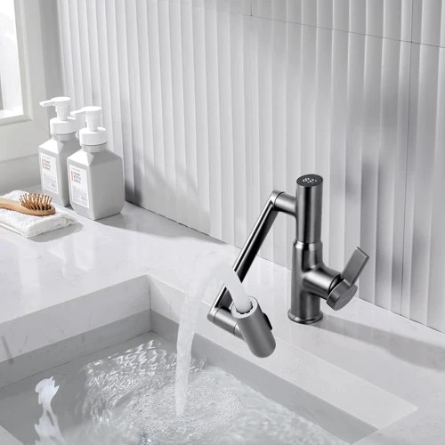 Смеситель для раковины Lefton Single-Hole Rotatable Faucet with Temperature Display-BF2204 Grey