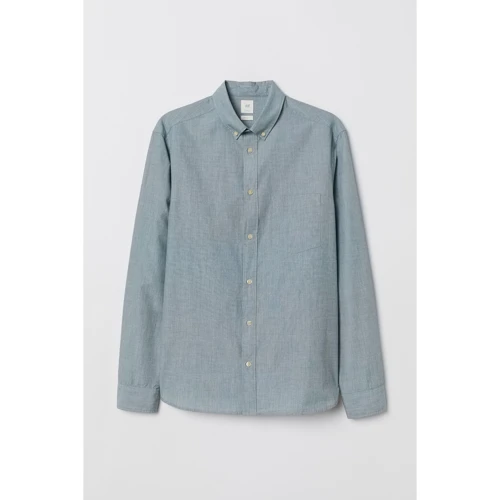 Рубашка H&M 6865649 46 зеленая с длинным рукавом