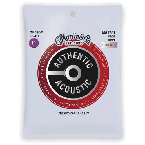 Струна для гитар Струны MARTIN MA175T Authentic Acoustic Lifespan 2.0 80/20 Bronze Custom Light (11-52)