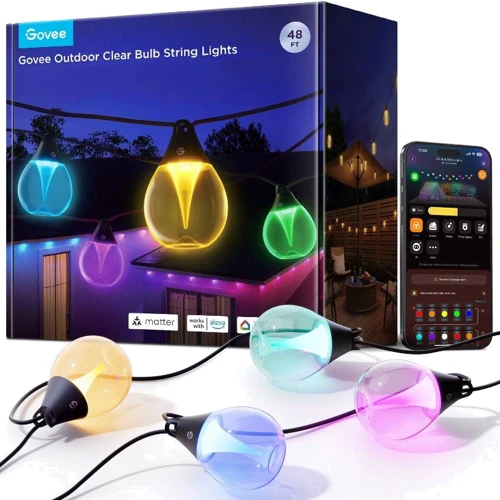 Набір світлодіодних ламп Govee H7025 Outdoor Clear Bulb String Lights, 15м, RGBIC/Warm White, WI-FI/Bluetooth, чорний (H7025CB1): undefined undefined