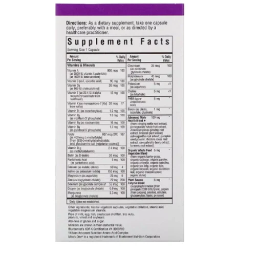 Bluebonnet Nutrition Men's One Мужские мультивитамины 60 вегетарианских капсул: Форма выпуска Капсулы