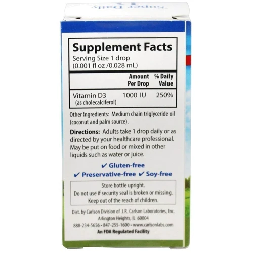 Carlson Labs Super Daily D3 1,000 IU 0.35 fl oz (10.3 ml) Вітамін D3: Тип вітамін D