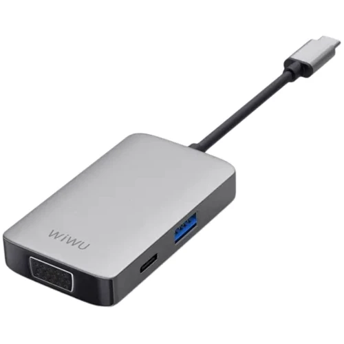 Адаптер WIWU Adapter Alpha 513HVP USB-C to USB3.0+USB-C+VGA+HDMI+3.5mm Grey