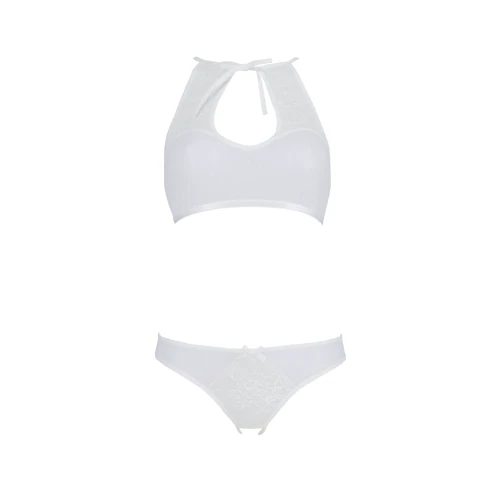 Комплект Passion URSULA SET white XXL/XXXL: бра, трусики с ажурным декором и открытым шагом