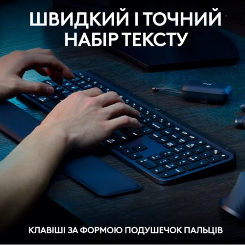 Комплект беспроводной Logitech MX Keys S Plus Palmrest Wireless UA Graphite (920-011614): Назначение Для ПК