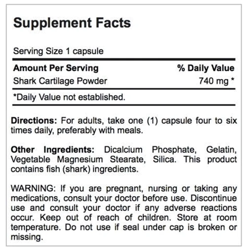 Puritan's Pride Shark Cartilage 740 mg 200 caps Акулий хрящ: Тип Акулий хрящ