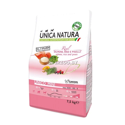 Сухой корм Gheda Unica Natura Unico Mini - Salmon rice and peas для собак 7.5 кг (8001541004603)