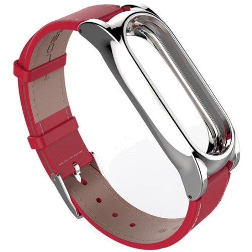 Кожаный ремешок MiJobs 2 Plus для Xiaomi Mi Band 2, Red/Silver: Тип Ремешок