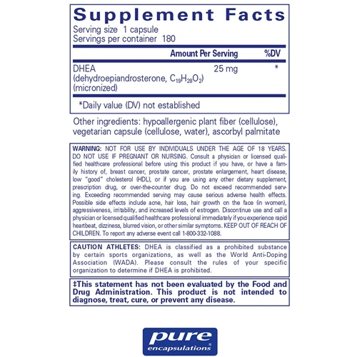 Pure Encapsulations DHEA 25 mg 180 caps ДГЭА (дегидроэпиандростерон) (PE-00100): Форма выпуска Капсулы
