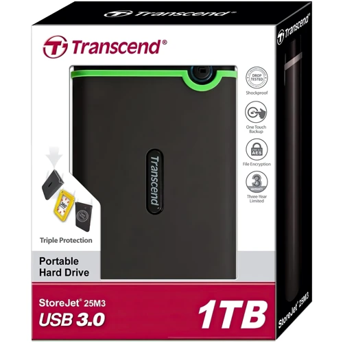 Внешний жесткий диск Transcend StoreJet 25M3 1TB (TS1TSJ25M3S): Объем памяти 1 ТБ