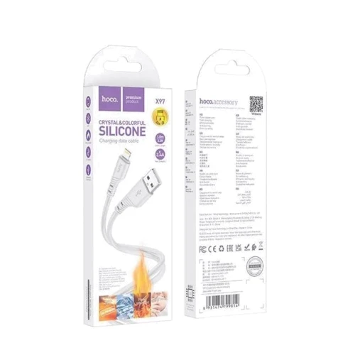 Кабель Hoco USB Cable to Lightning X97 Crystal 2.4A 1m Light Gray: Длина 1 м