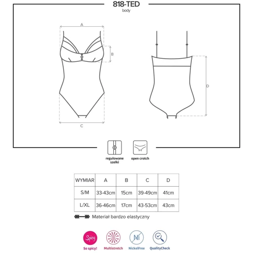 Эротическое боди с вышивкой Obsessive 818-TED-1, XXL