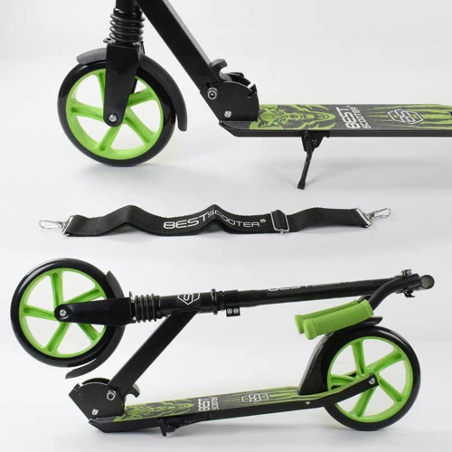 Самокат двоколісний Best Scooter "WOLF" з PU колесами, амортизатори Black / Light green (87741): Максимальне допустиме навантаження, кг 70
