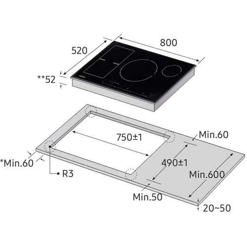 Варочная поверхность Samsung NZ84F7NC6AB: Количество конфорок 4