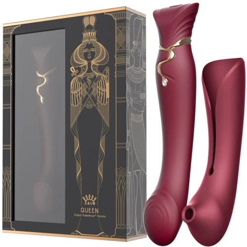 Смартвібратор 3в1 Zalo - Queen Wine Red, пульсуюча перлина та вакуум, кристал Swarovski