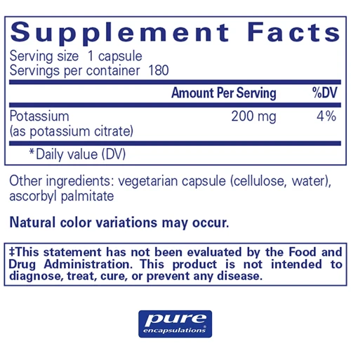 Pure Encapsulations Potassium Citrate 180 caps (PE-01115)