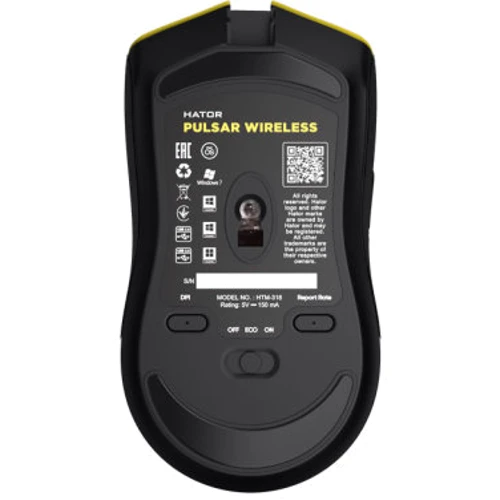 Мышь Hator Pulsar Wireless Yellow (HTM-318): Длина кабеля нет