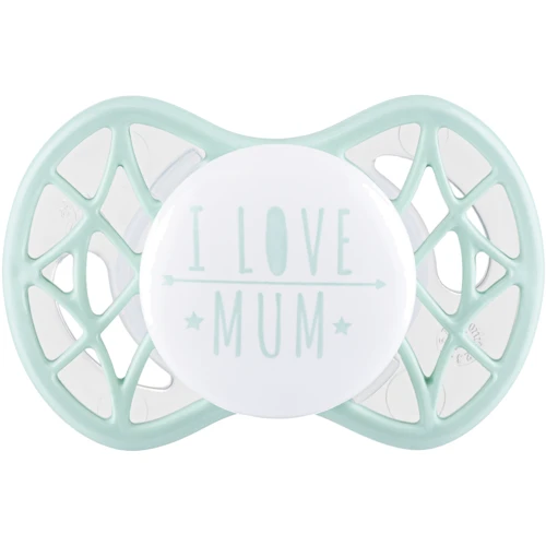 Пустышка Nuvita Air55 Cool симметричная с колпачком 0m+ I LOVE MUM светло-голубой (NV7065SG)