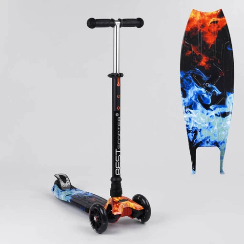 Самокат детский с алюминиевой трубкой руля + 4 колеса PU со светом Best Scooter A Black/Blue/Red (99660)