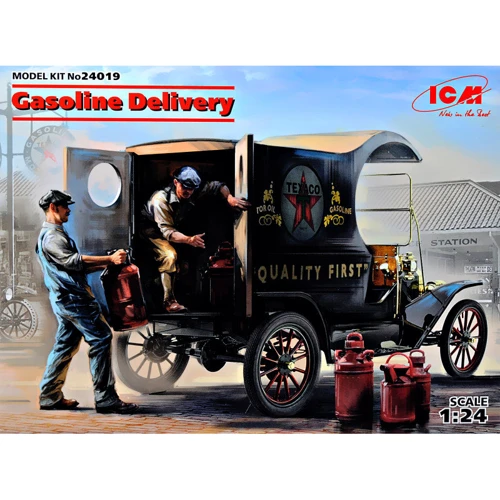 ICM Американская машина доставки бензина Ford Model T 1912 с грузчиками