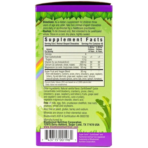 Bluebonnet Nutrition Rainforest Animalz, Calcium Magnesium And Vitamin D3, Natural Vanilla Frosting Flavor, 90 Animal-Shaped Chewables (BLB0196): Тип кальцій