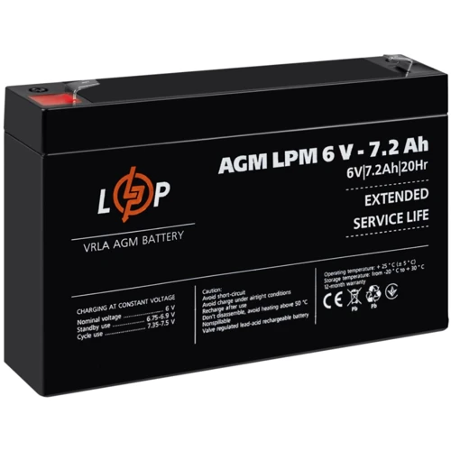 Аккумуляторная батарея LogicPower LPM 6V 7.2 Ah, AGM (3859): Напряжение, В 6