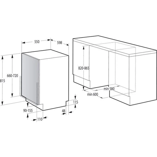 Встраиваемая посудомоечная машина Gorenje GV62010: Размеры 59.8 х 81.5 х 55 см